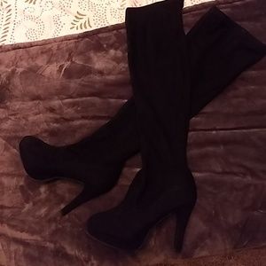 Black suede over the knee boots